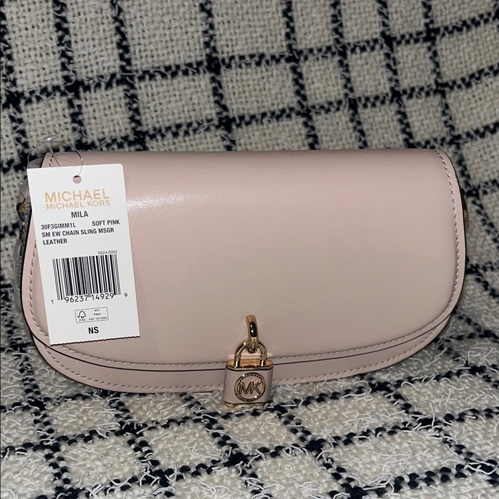 Michael Kors Soft Pink Leather Chain Crossbody with Gold Padlock